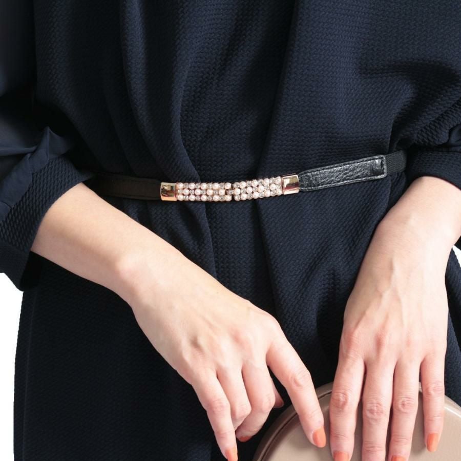 大きいサイズ レディース デザインナローゴムベルト　art-type【メール便可】 ブラックC