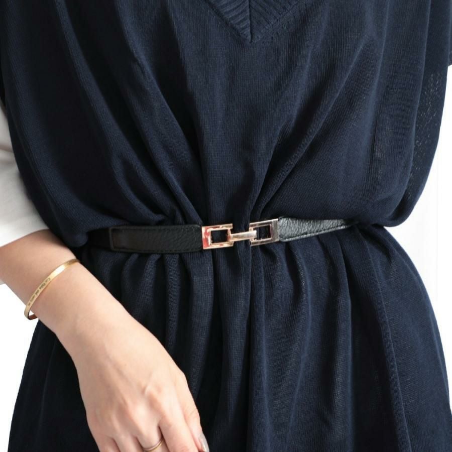 大きいサイズ レディース デザインナローゴムベルト　art-type【メール便可】 ブラックG