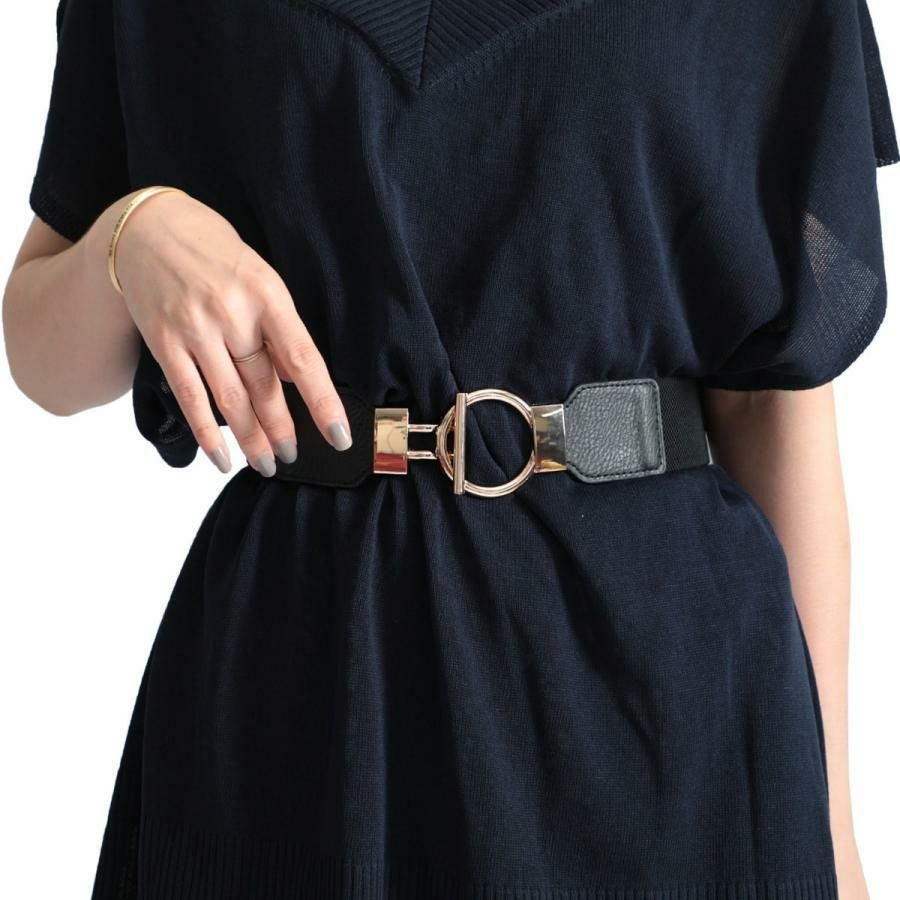 大きいサイズ レディース デザインゴムベルト　art-130-57 ブラック