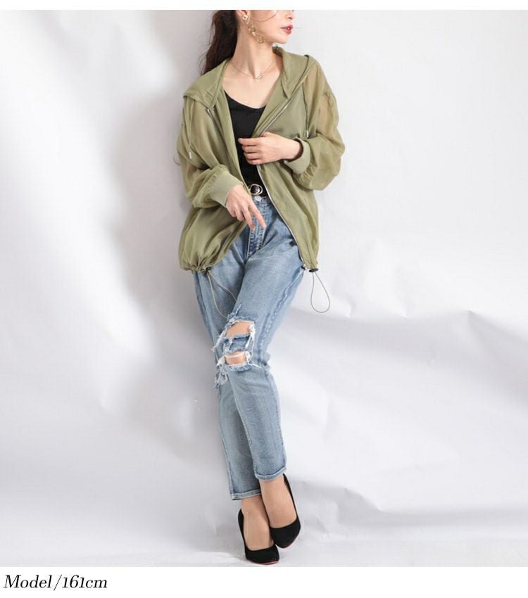 大きいサイズ レディース シースルーパーカー　fem-078