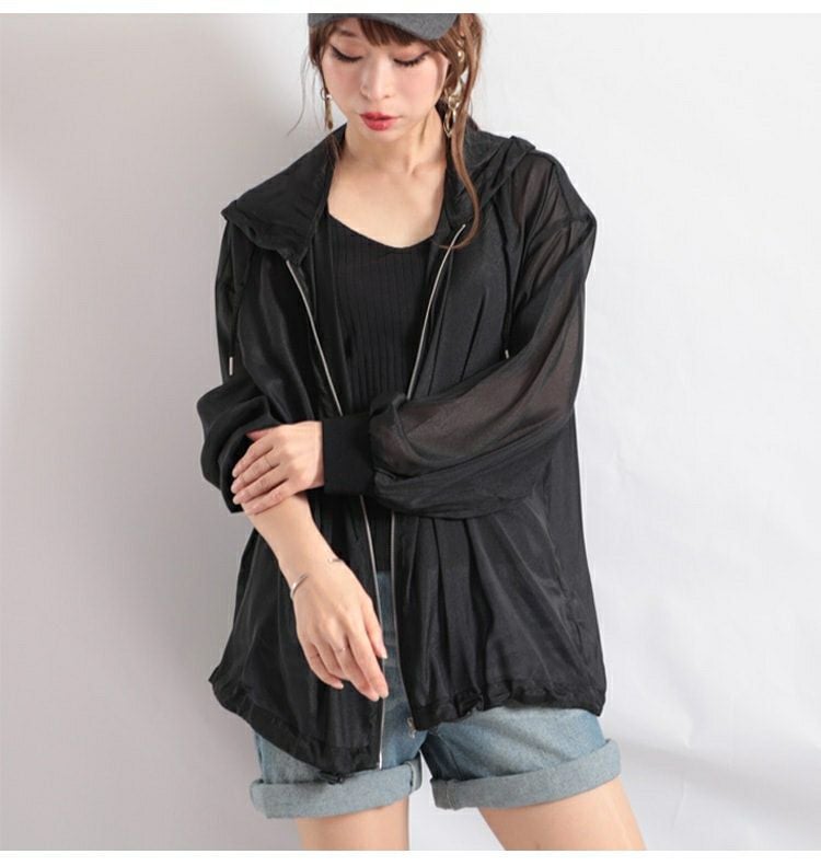 大きいサイズ レディース シースルーパーカー　fem-078