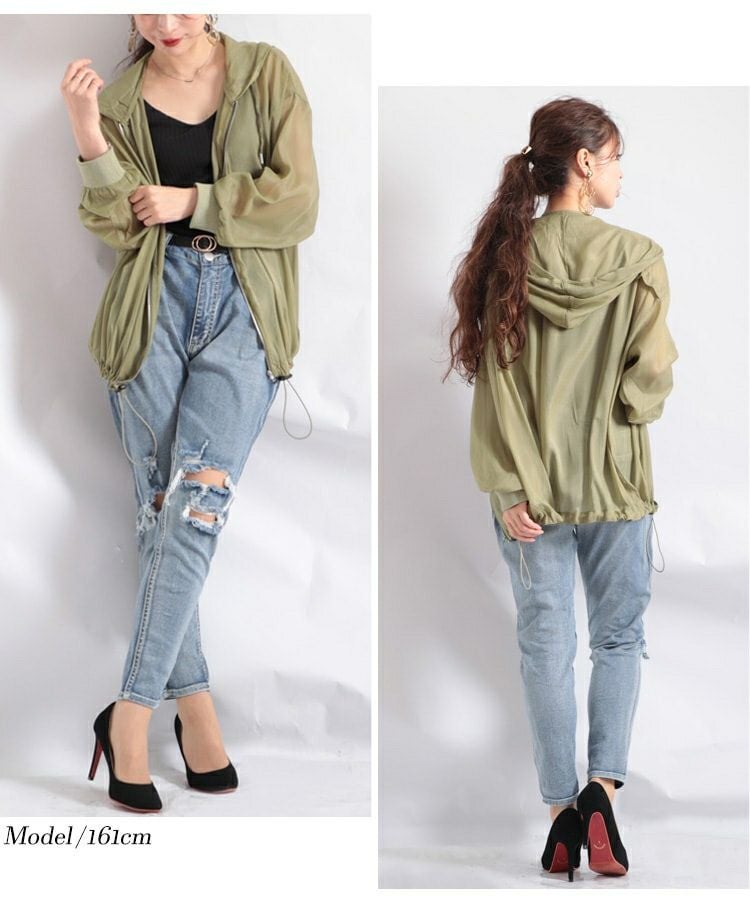 大きいサイズ レディース シースルーパーカー　fem-078