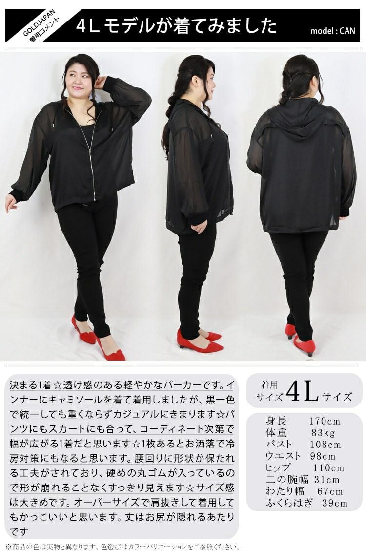 大きいサイズ レディース シースルーパーカー fem-078 | 大きいサイズ