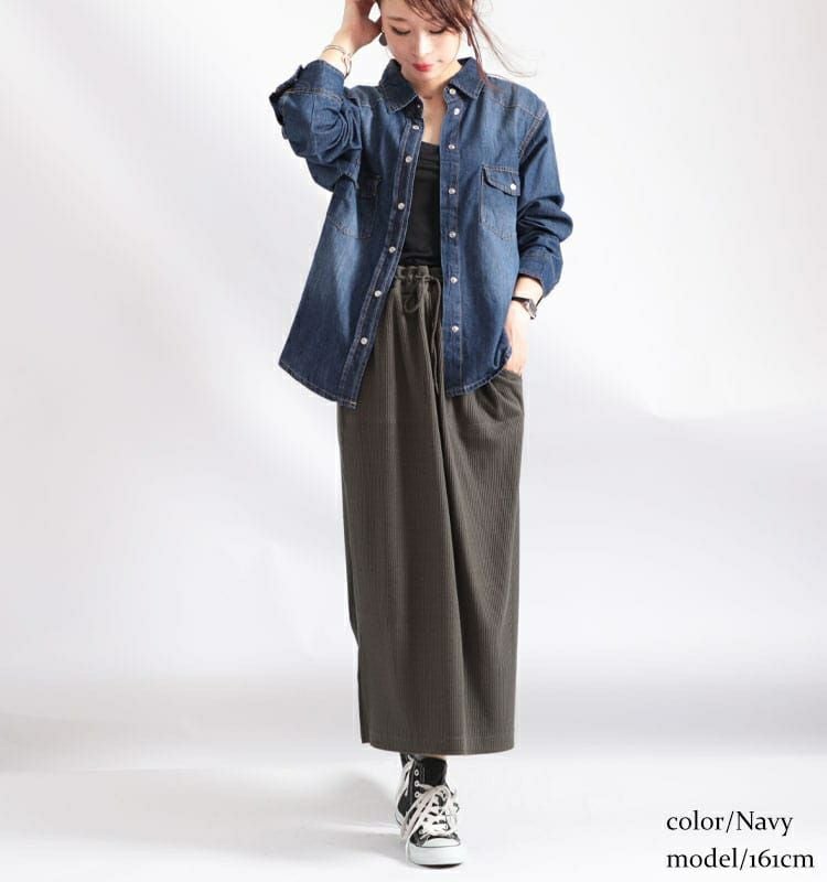 大きいサイズ レディース スラブデニムベーシックシャツ　wd-0160