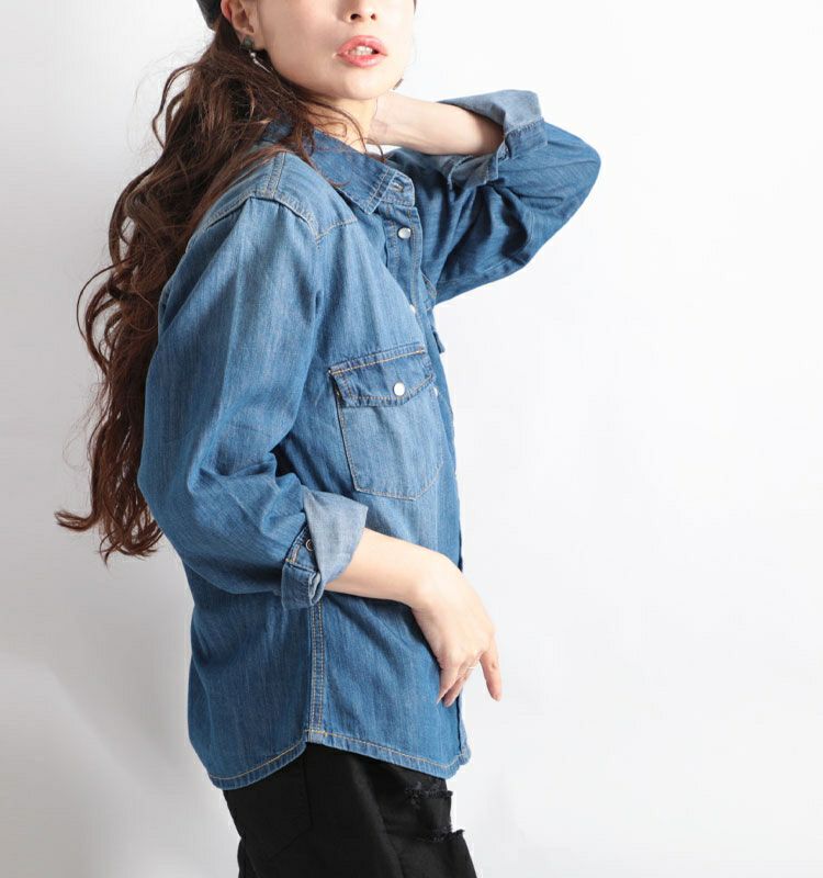 大きいサイズ レディース スラブデニムベーシックシャツ　wd-0160