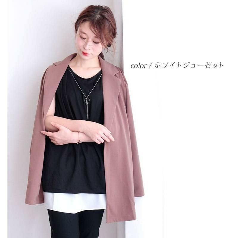 大きいサイズ レディース レイヤード風つけ裾　jp256【メール便可】 ホワイトジョーセット生地