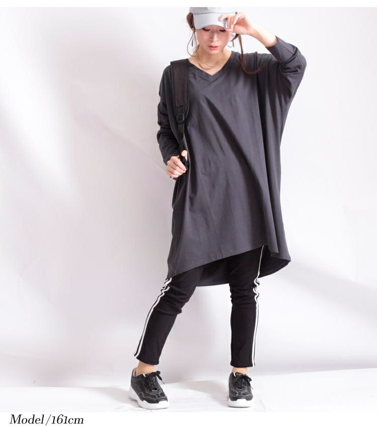 大きいサイズ レディース Vネックカットソーチュニック　maru-6402