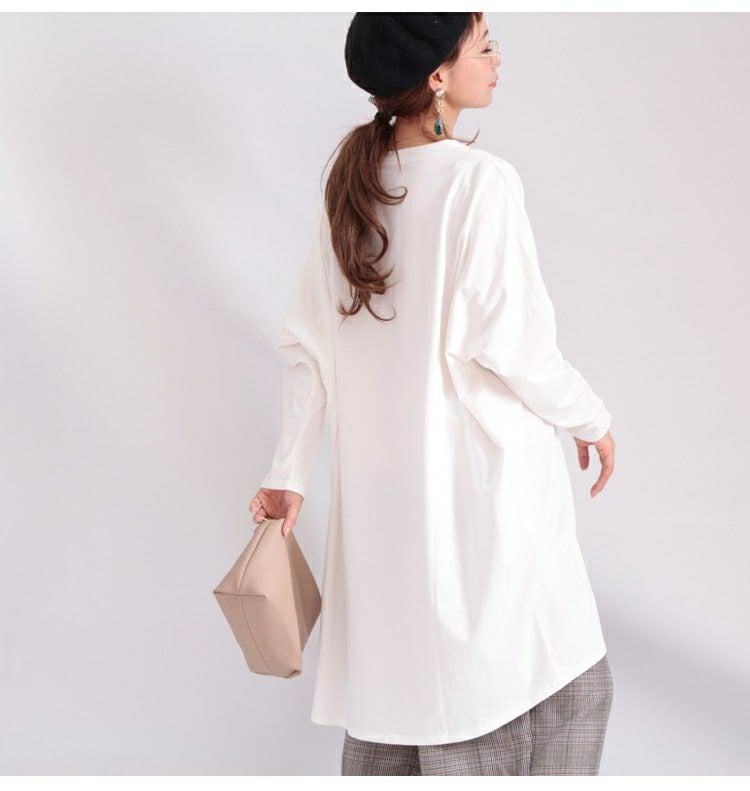 大きいサイズ レディース Vネックカットソーチュニック　maru-6402