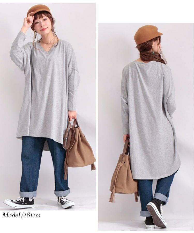 大きいサイズ レディース Vネックカットソーチュニック　maru-6402
