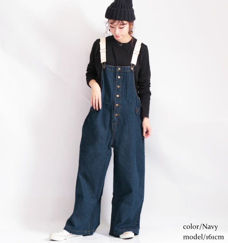 大きいサイズ レディース 配色ショルダーデニムサロペットパンツ　wd-0280