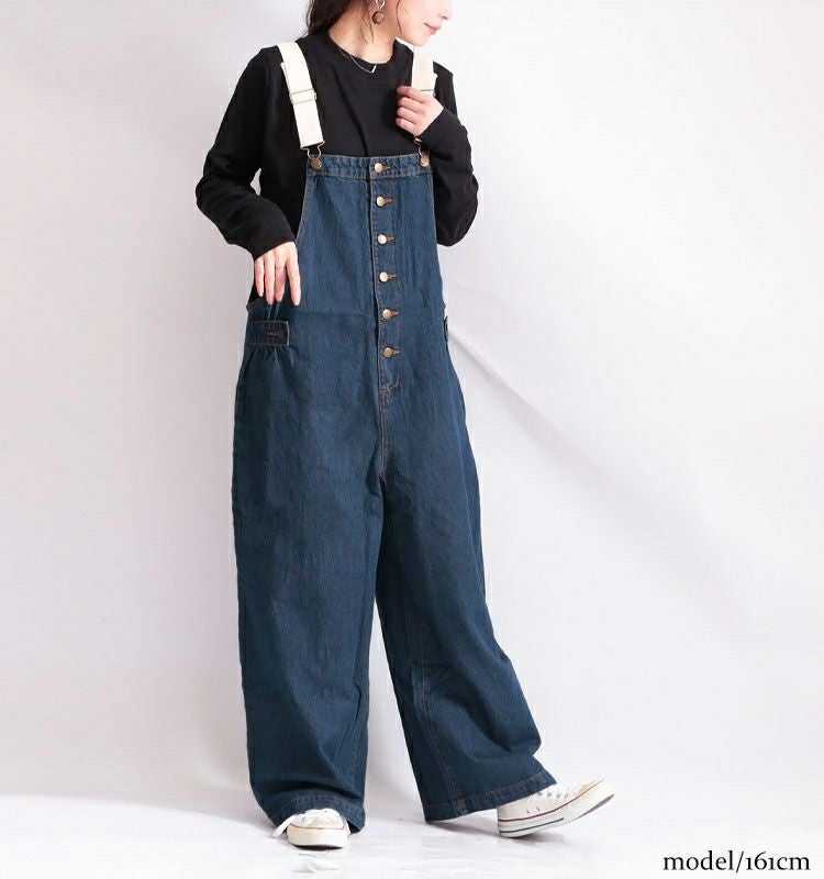 大きいサイズ レディース 配色ショルダーデニムサロペットパンツ　wd-0280