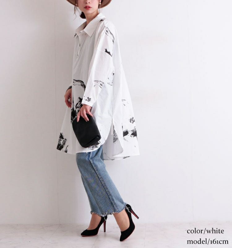 大きいサイズ レディース モノトーンデザインチュニックシャツ　gold793【メール便可】