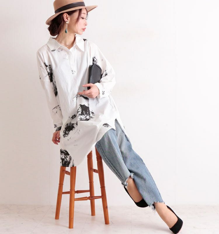 大きいサイズ レディース モノトーンデザインチュニックシャツ　gold793【メール便可】