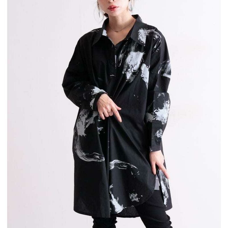 大きいサイズ レディース モノトーンデザインチュニックシャツ　gold793【メール便可】 ブラック