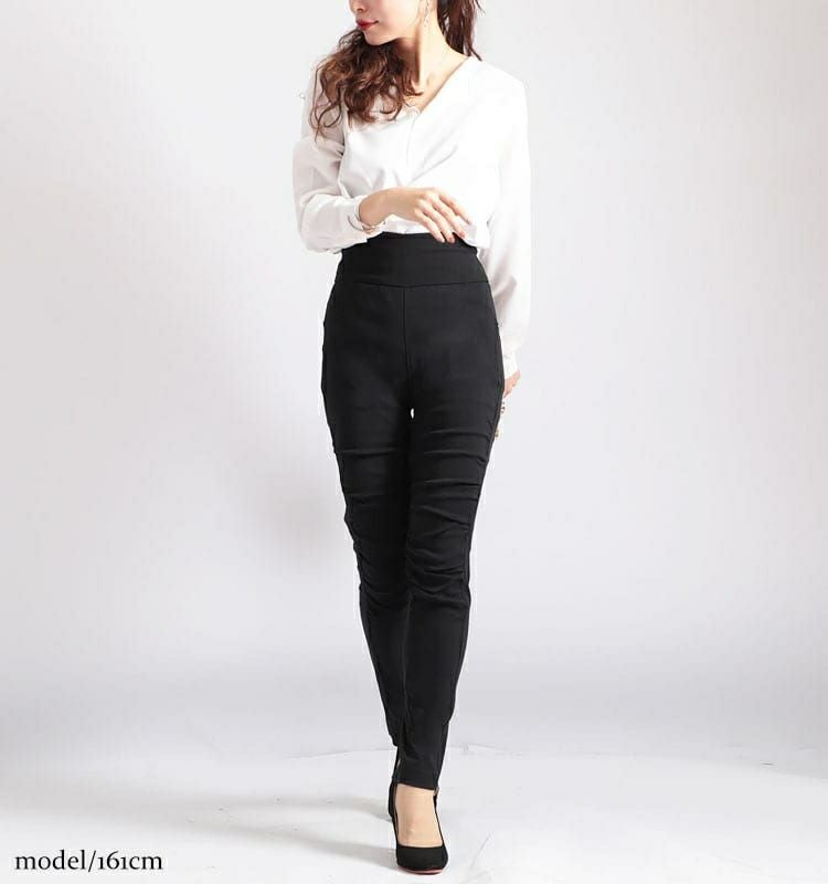 大きいサイズ レディース ハイウエストストレッチギャザーパンツ　fem-053