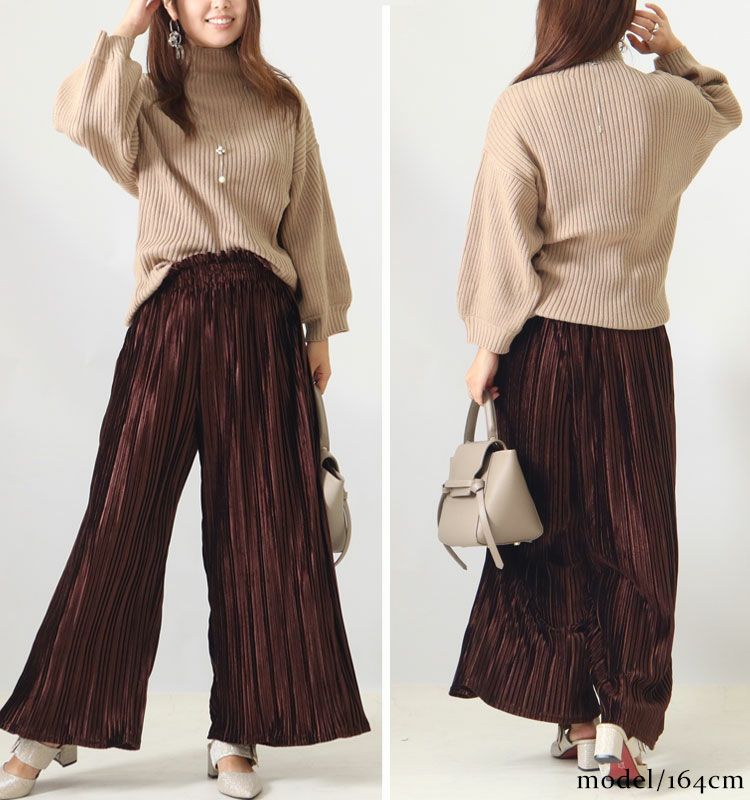 大きいサイズ レディース ボリューム袖ボトルネックリブニット　gold824