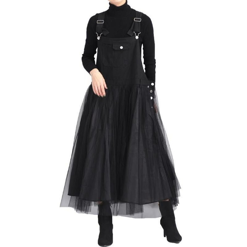 大きいサイズ レディース チュールサロペットスカート　jp270 ブラック