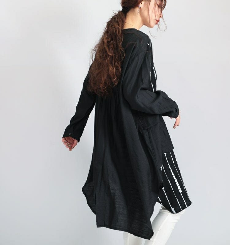 大きいサイズ レディース モノトーン柄シャツチュニックワンピース　gold802