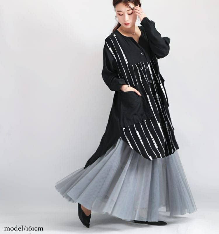 大きいサイズ レディース モノトーン柄シャツチュニックワンピース　gold802