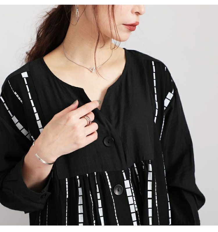 大きいサイズ レディース モノトーン柄シャツチュニックワンピース　gold802
