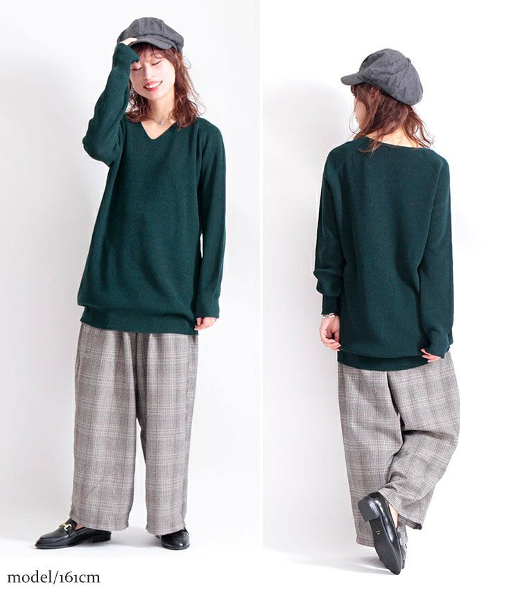 大きいサイズ レディース Vネックチュニック丈ニット　suri-3211