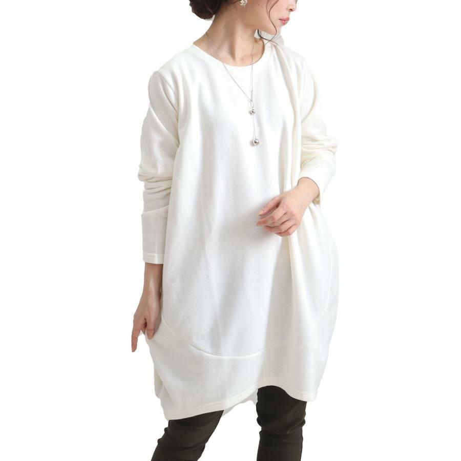大きいサイズ レディース 裏起毛コクーンチュニック　suri-3212 オフホワイト
