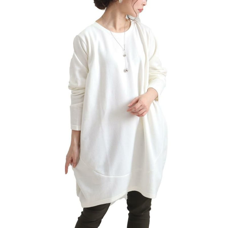 大きいサイズ レディース 裏起毛コクーンチュニック　suri-3212 オフホワイト