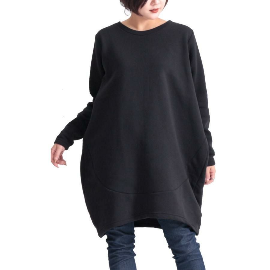大きいサイズ レディース 裏起毛コクーンチュニック　suri-3212 ブラック