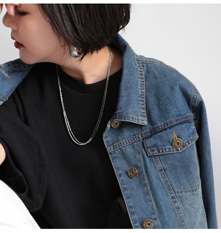 大きいサイズ レディース カットボール×チェーン2連ネックレス　humio-046【メール便可】