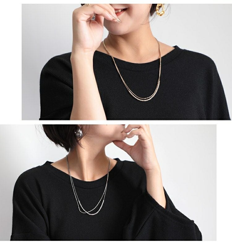 大きいサイズ レディース カットボール×チェーン2連ネックレス　humio-046【メール便可】