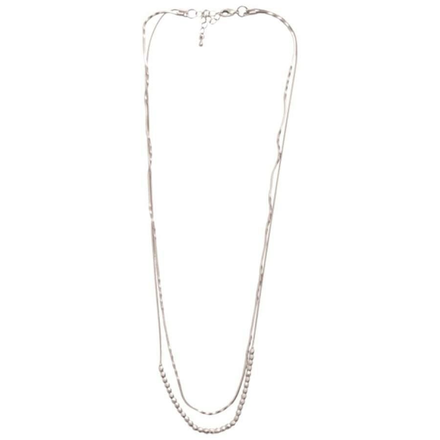 大きいサイズ レディース カットボール×チェーン2連ネックレス　humio-046【メール便可】 マットシルバー