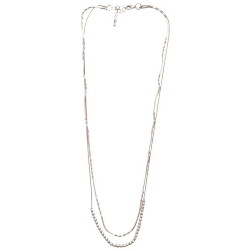 大きいサイズ レディース カットボール×チェーン2連ネックレス　humio-046【メール便可】 マットシルバー