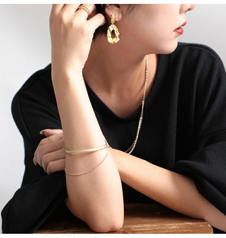 大きいサイズ レディース 2連チェーン付きバングル　humio-052【メール便可】