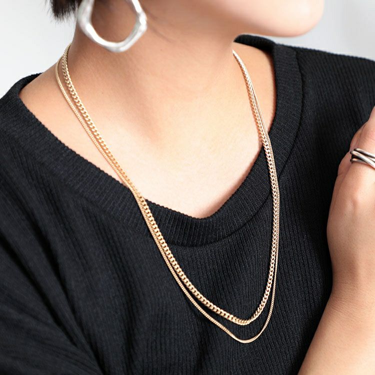 大きいサイズ レディース 2連チェーンネックレス　humio-049【メール便可】