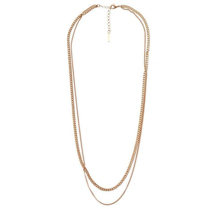 大きいサイズ レディース 2連チェーンネックレス　humio-049【メール便可】 マットゴールド