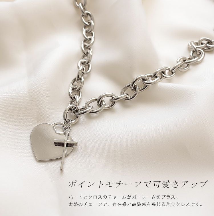 大きいサイズ レディース ハートプレート付きボリュームチェーンネックレス　humio-044【メール便可】