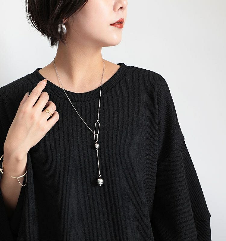 大きいサイズ レディース ボールモチーフY字ロングネックレス　humio-048【メール便可】