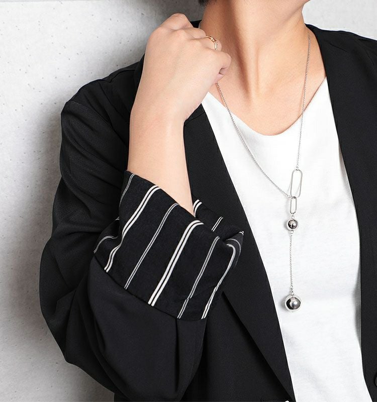 大きいサイズ レディース ボールモチーフY字ロングネックレス　humio-048【メール便可】