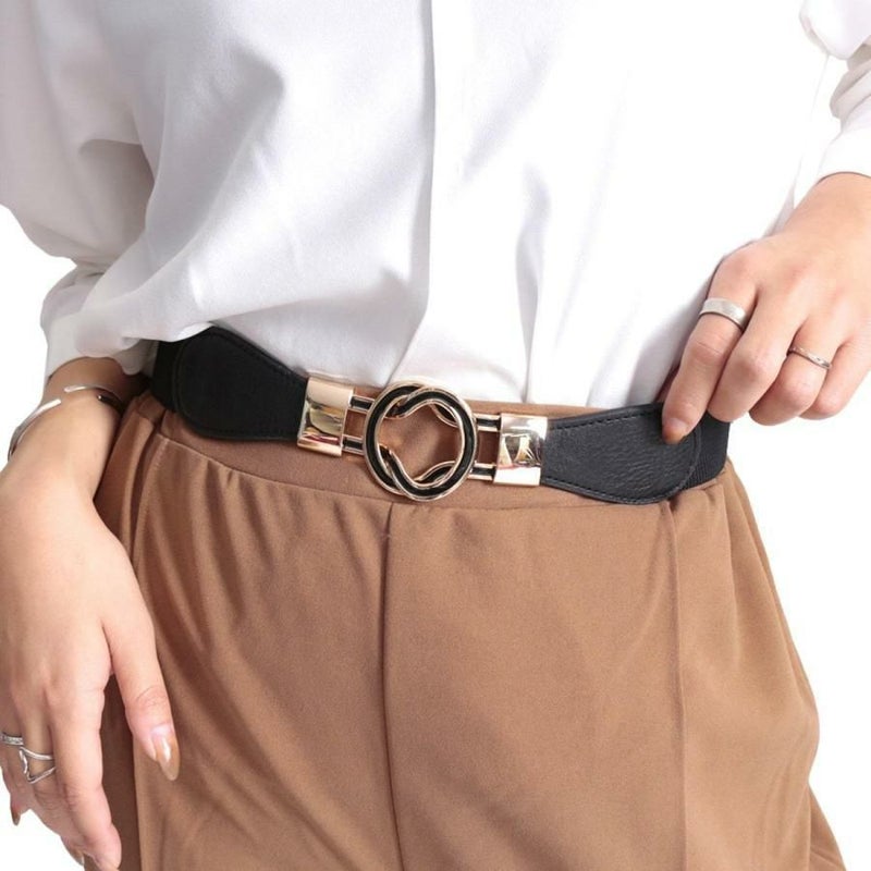 大きいサイズ レディース 8の字デザインゴムベルト　art-130-58【メール便可】 ブラック