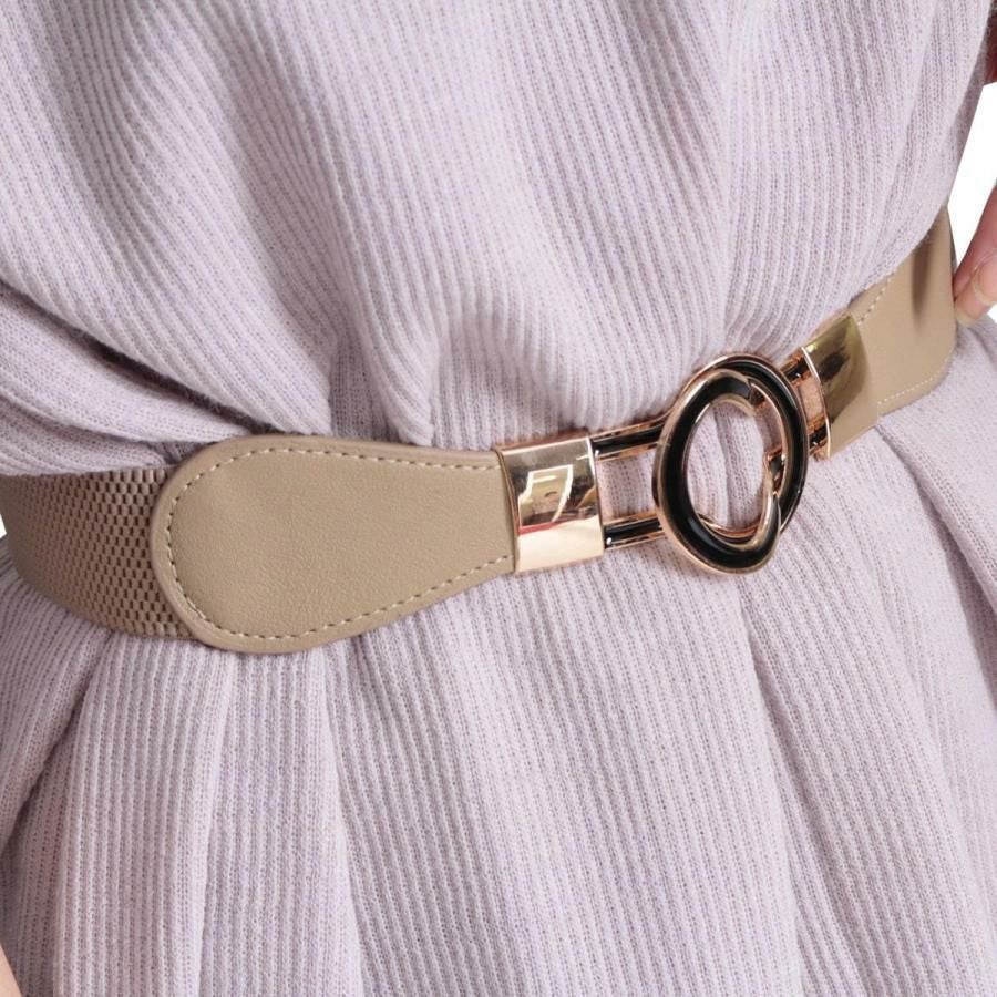 大きいサイズ レディース 8の字デザインゴムベルト　art-130-58【メール便可】 ベージュ