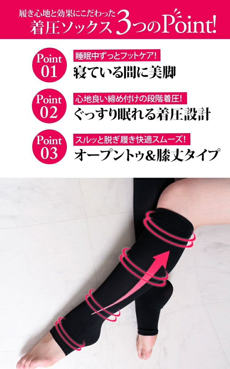 大きいサイズ レディース オープントゥ着圧ナイトハイソックス　pure-010【着圧ソックスのみ6点までならゆうパケット同梱可】