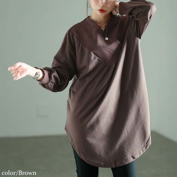 大きいサイズ レディース 太リブ重ねVネックプルオーバー　bai-0029