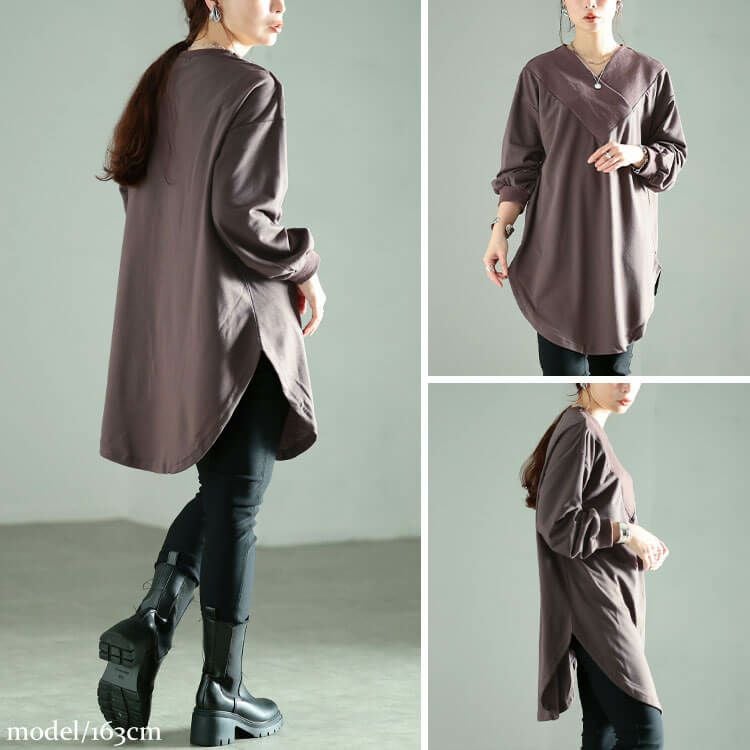 大きいサイズ レディース 太リブ重ねVネックプルオーバー　bai-0029