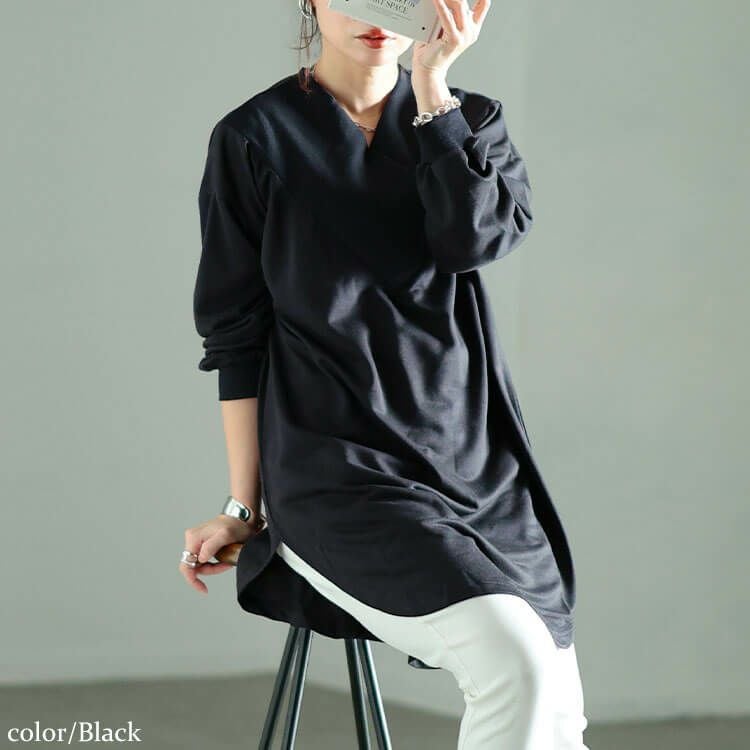 大きいサイズ レディース 太リブ重ねVネックプルオーバー　bai-0029