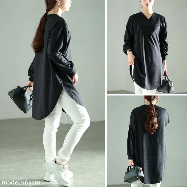 大きいサイズ レディース 太リブ重ねVネックプルオーバー　bai-0029