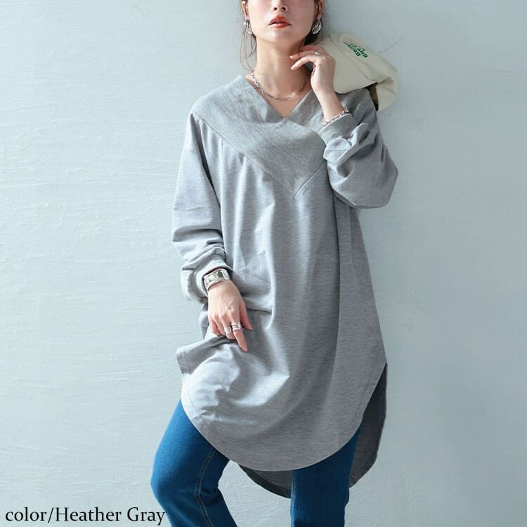 大きいサイズ レディース 太リブ重ねVネックプルオーバー　bai-0029