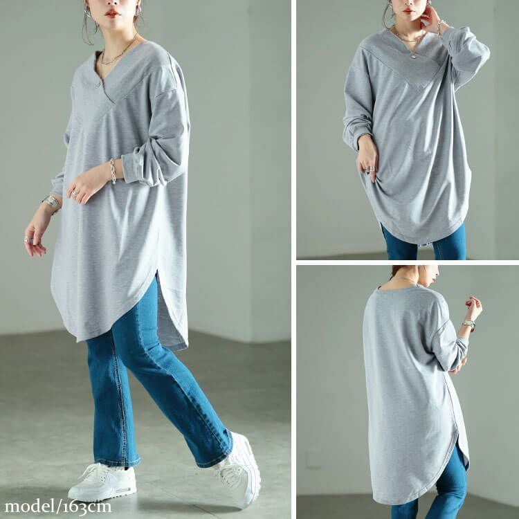 大きいサイズ レディース 太リブ重ねVネックプルオーバー　bai-0029