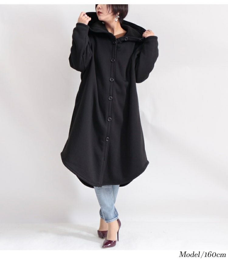 大きいサイズ レディース 裏ボアロングフードコート　nw-20025