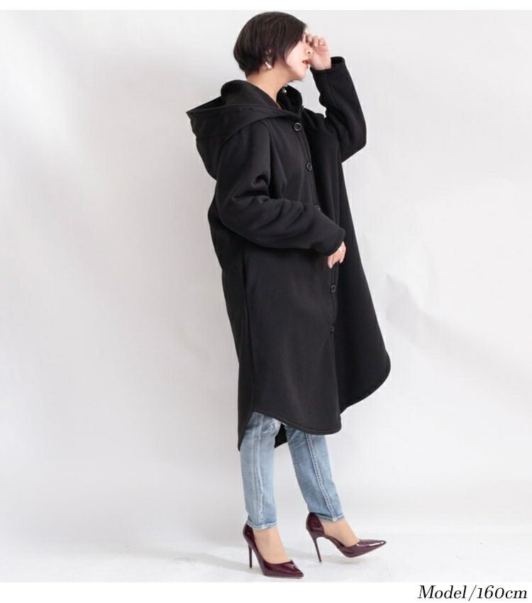 大きいサイズ レディース 裏ボアロングフードコート　nw-20025