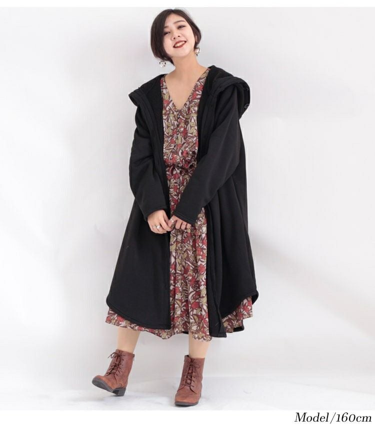 大きいサイズ レディース 裏ボアロングフードコート　nw-20025